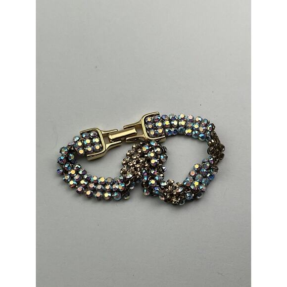 Swarovski Swan Logo Golden Shadow Mesh Clim AB Crystal Bracelet 7.5" - Picture 6 of 9